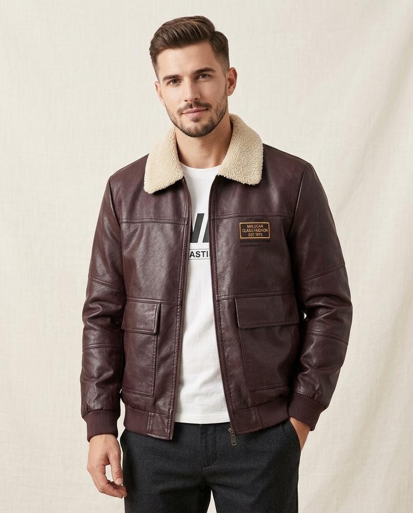 Lands Fashion - Rovan | Faux-Leather Sherpa-Collared Jacket Men