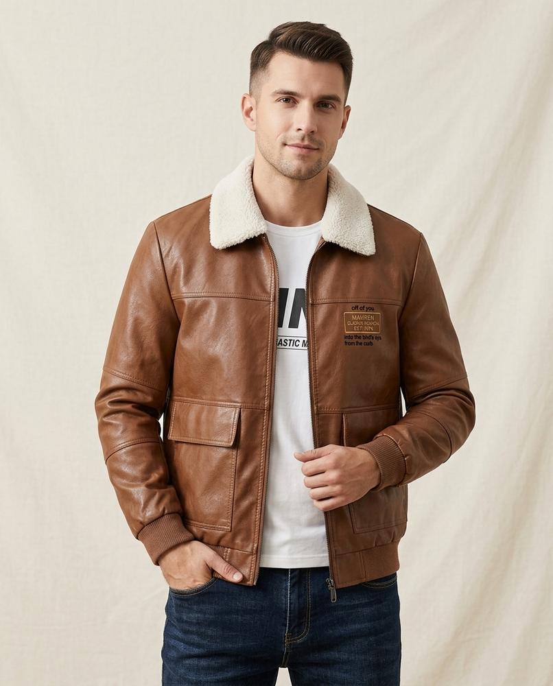 Lands Fashion - Rovan | Faux-Leather Sherpa-Collared Jacket Men