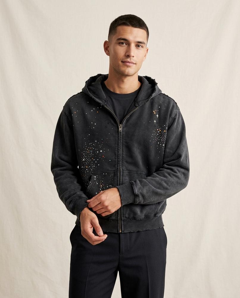 Lands Fashion - Kamon | Zip-Up Washed Hoodie Men