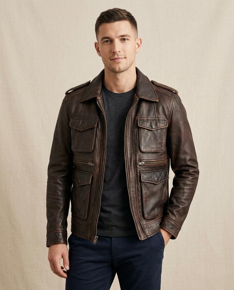 Lands Fashion - Milar | Multi-Pocket Slim Fit Leather Jacket Men