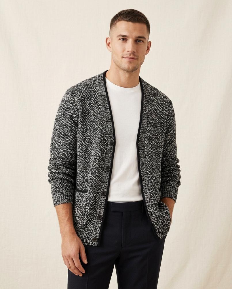 Lands Fashion - Nesol | Textured V-Neck Knit Cardigan Men