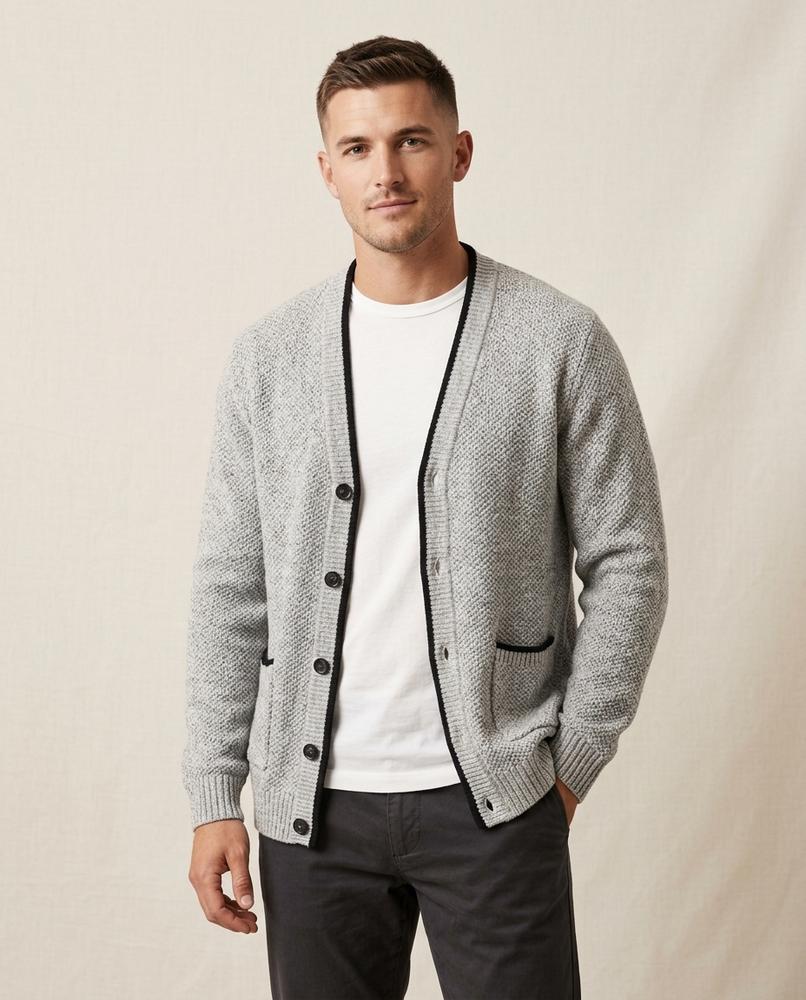 Lands Fashion - Nesol | Textured V-Neck Knit Cardigan Men