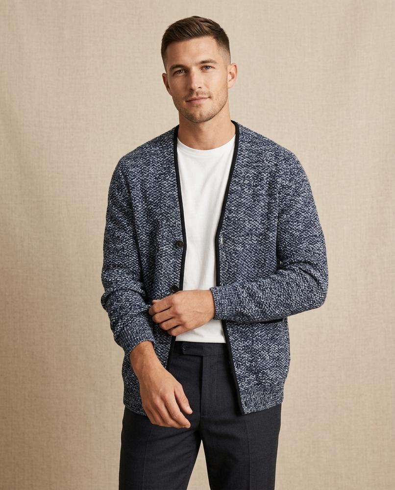 Lands Fashion - Nesol | Textured V-Neck Knit Cardigan Men