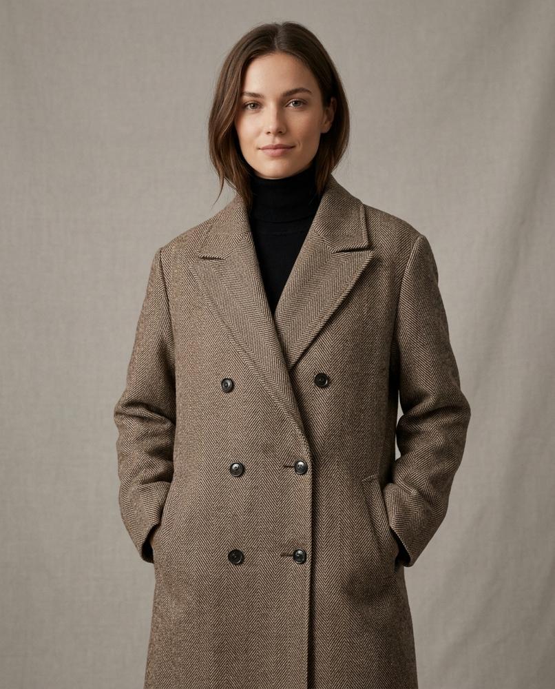 Lands Fashion - Tanal | Double-Breasted Herringbone Coat Unisex
