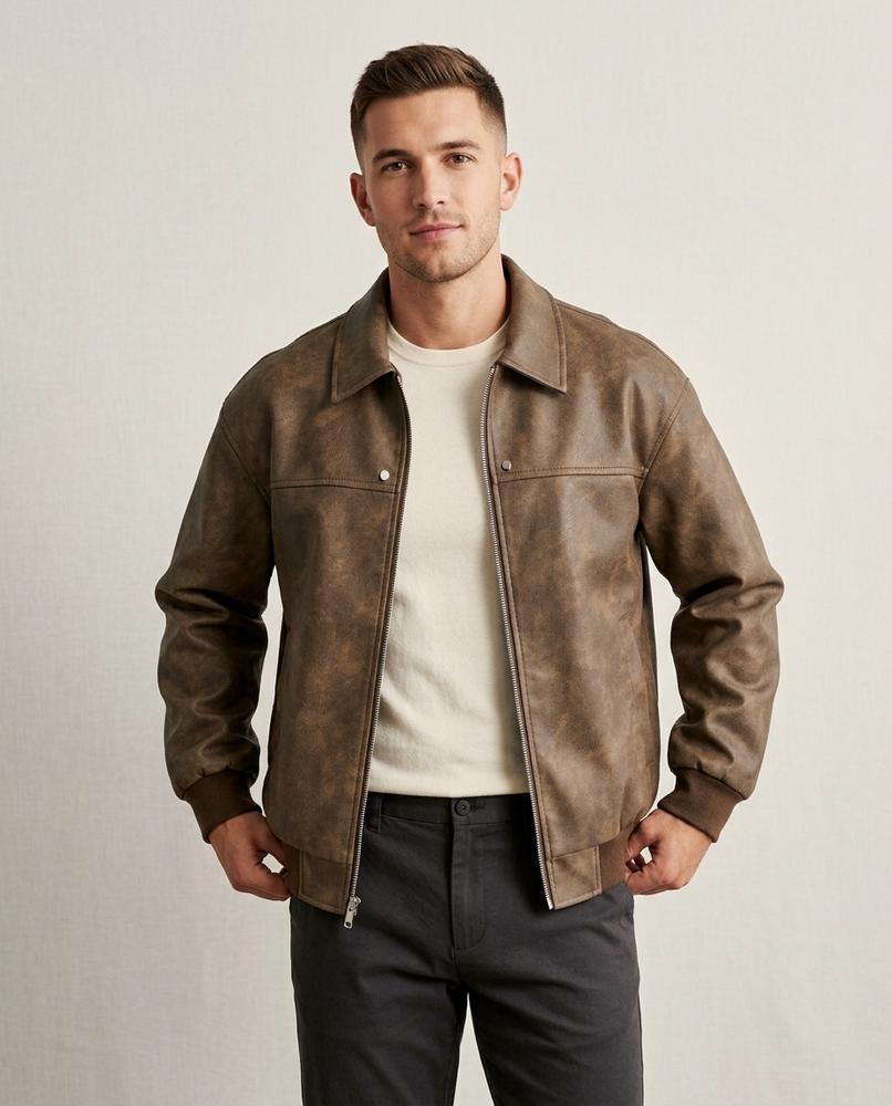 Lands Fashion - Vorid | Faux-Leather Zip-Up Jacket Men