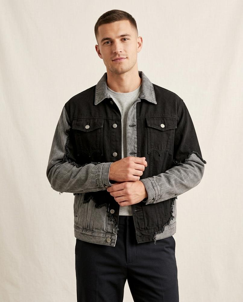 Lands Fashion - Ramir | Two-Tone Distressed Denim Jacket Unisex