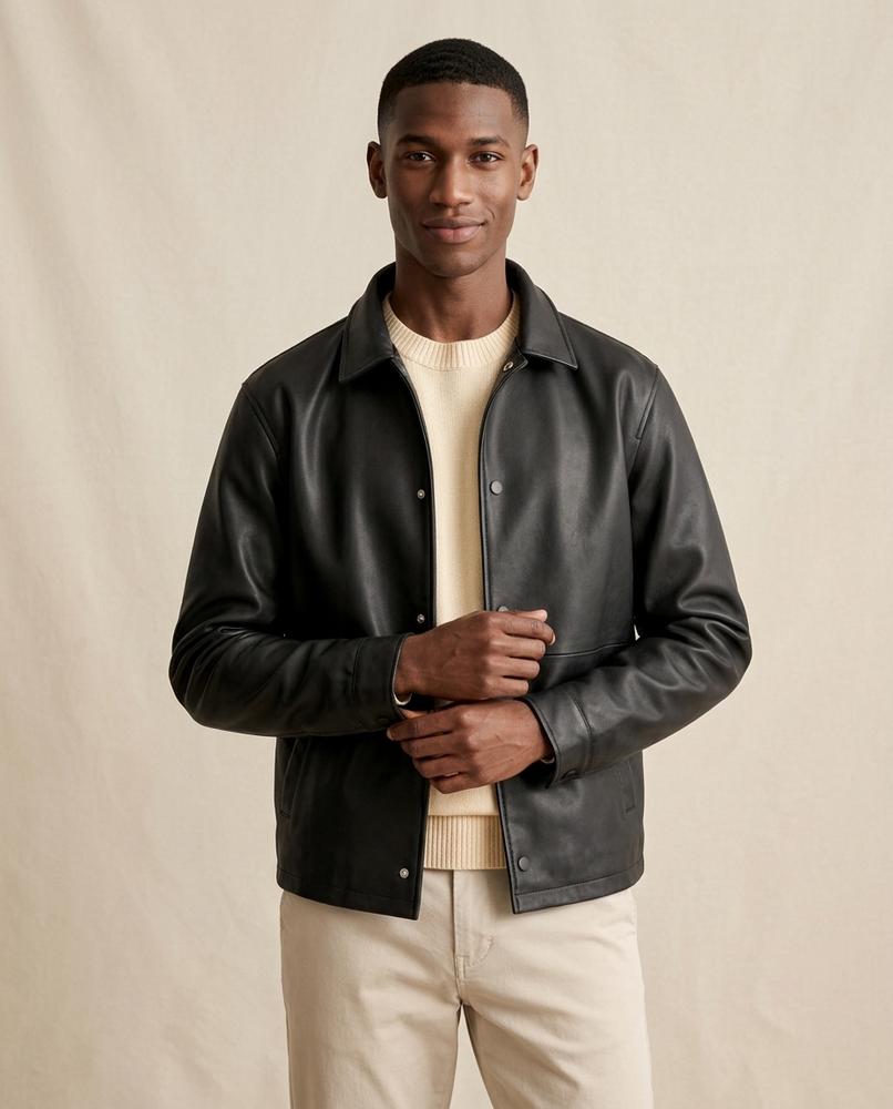 Lands Fashion - Arser | Collared Snap-Button Leather Jacket Men
