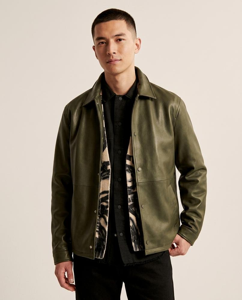 Lands Fashion - Arser | Collared Snap-Button Leather Jacket Men