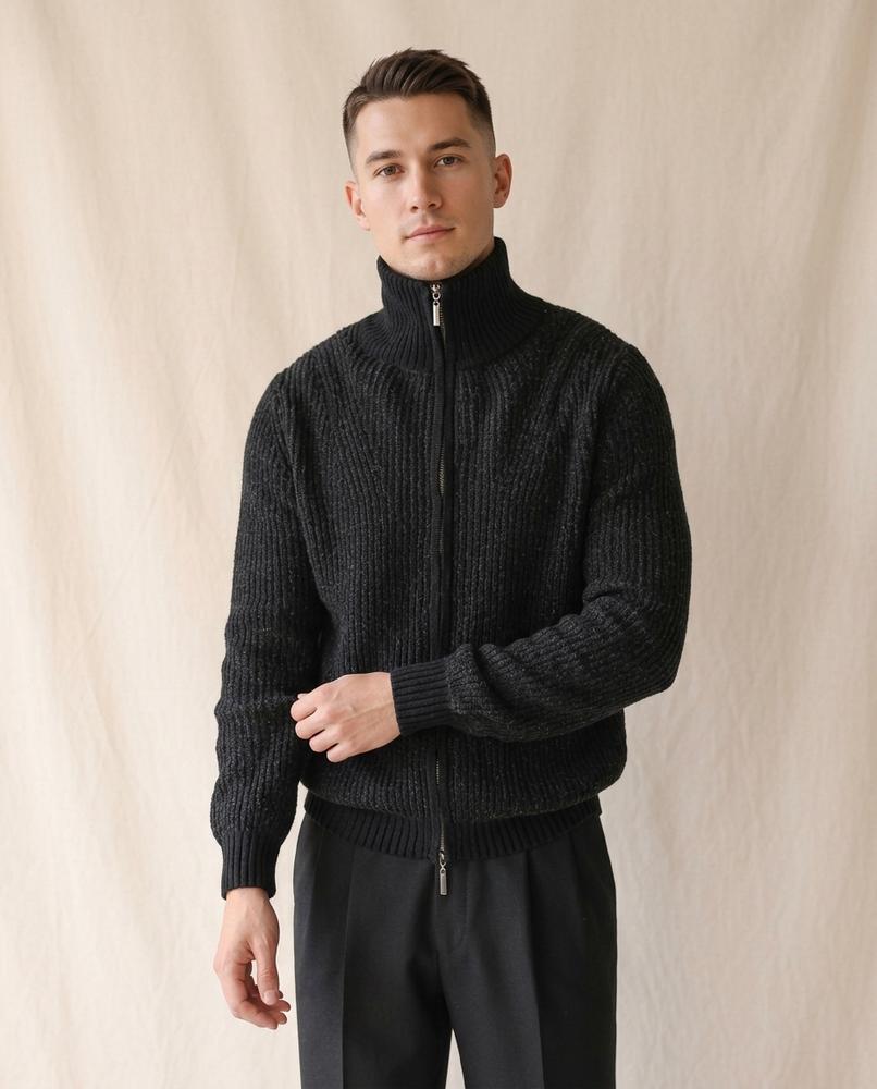 Lands Fashion - Lemor | Ribbed Zip-Up Knit Cardigan Men