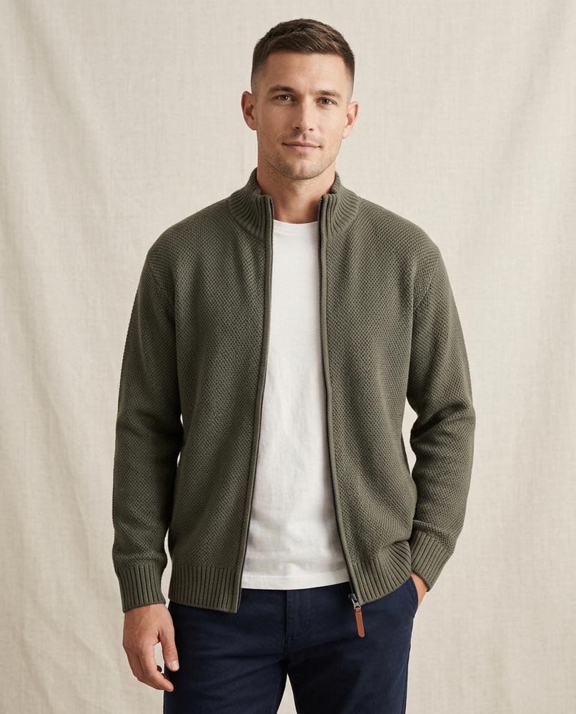 Lands Fashion - Valar | Textured Zip-Up Knit Cardigan Men