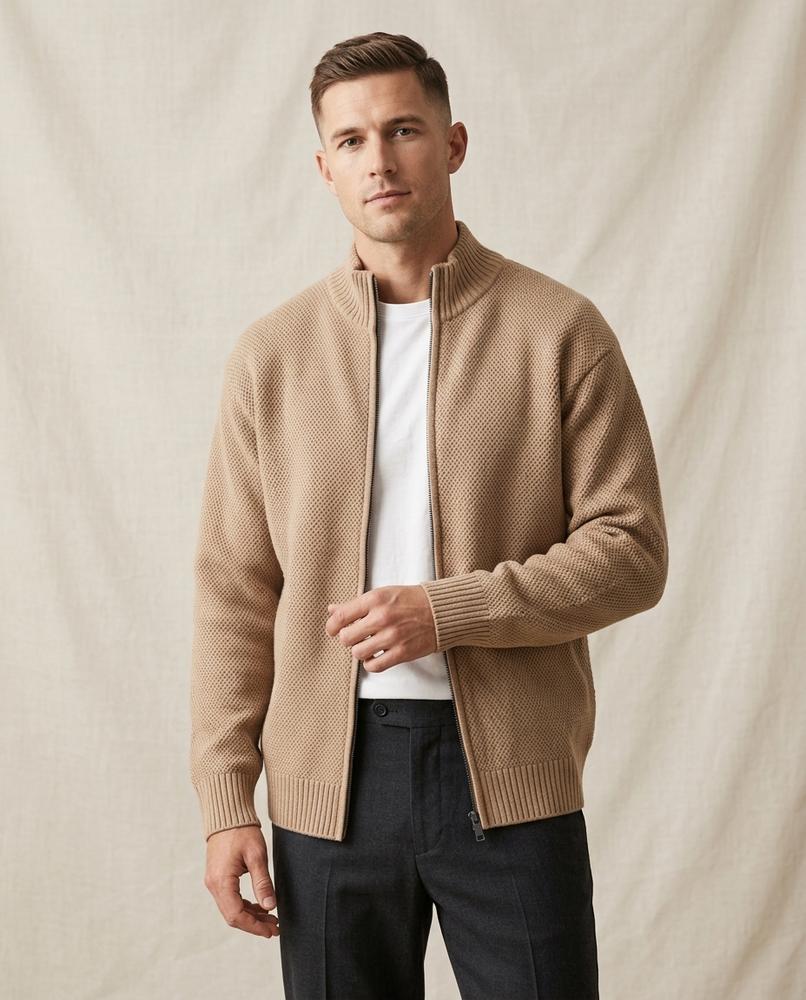 Lands Fashion - Valar | Textured Zip-Up Knit Cardigan Men