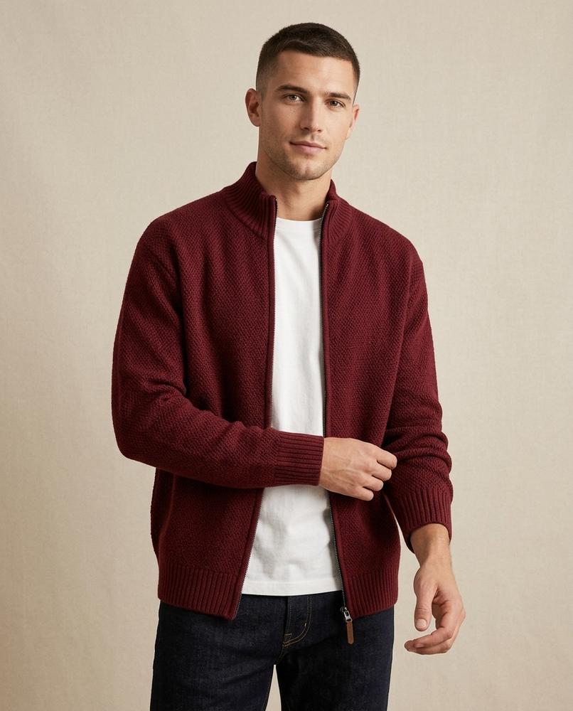 Lands Fashion - Valar | Textured Zip-Up Knit Cardigan Men