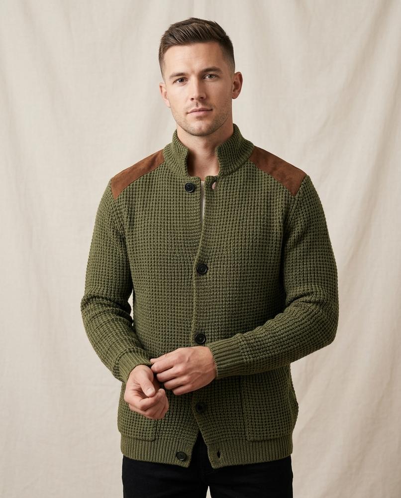 Lands Fashion - Lelor | Waffle-Knit Button-Front Knit Cardigan Men