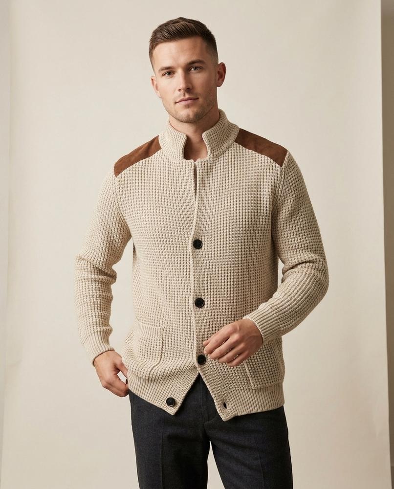 Lands Fashion - Lelor | Waffle-Knit Button-Front Knit Cardigan Men