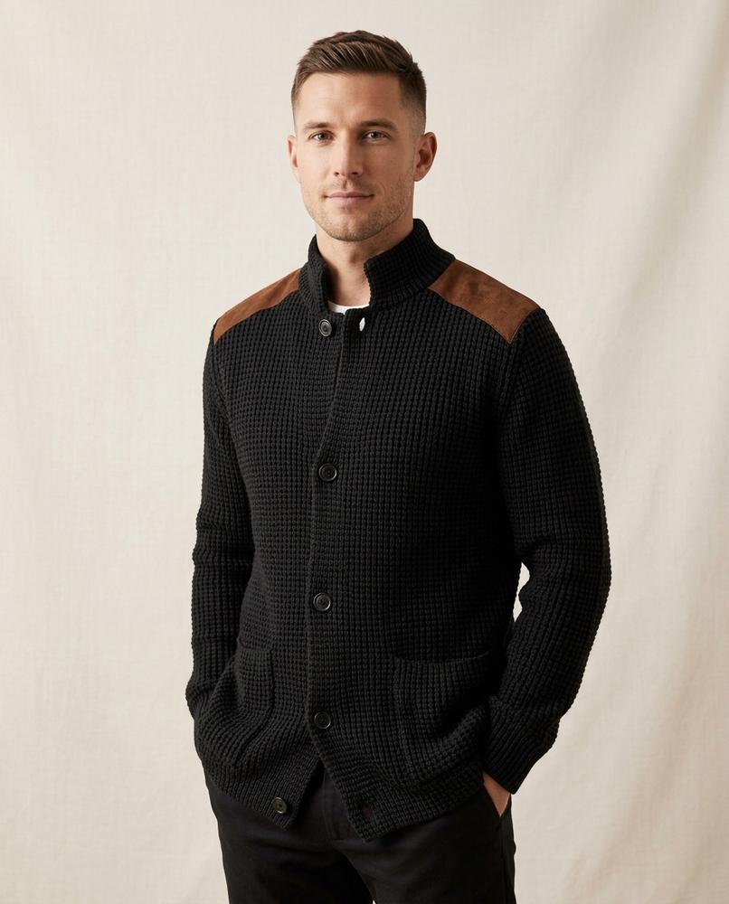 Lands Fashion - Lelor | Waffle-Knit Button-Front Knit Cardigan Men