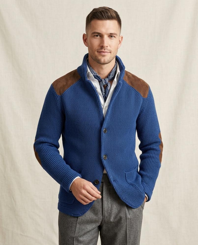 Lands Fashion - Lelor | Waffle-Knit Button-Front Knit Cardigan Men