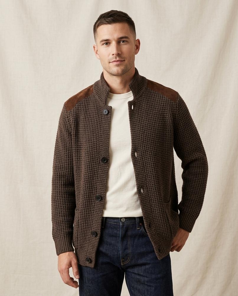 Lands Fashion - Lelor | Waffle-Knit Button-Front Knit Cardigan Men