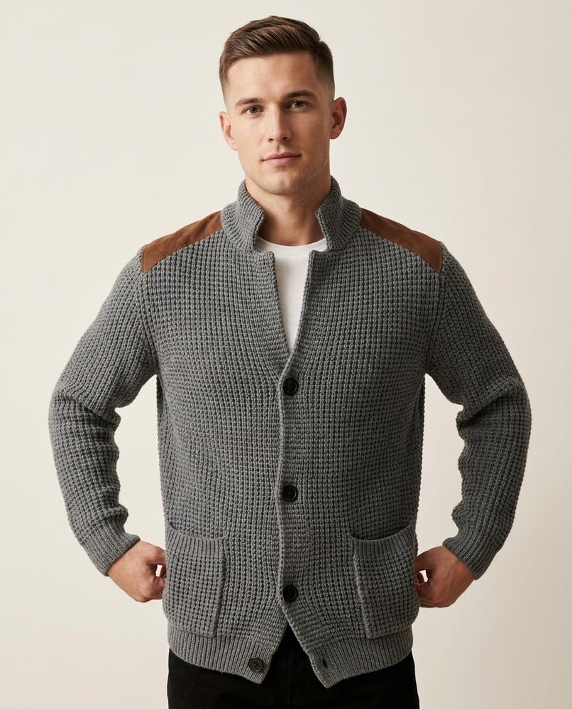 Lands Fashion - Lelor | Waffle-Knit Button-Front Knit Cardigan Men