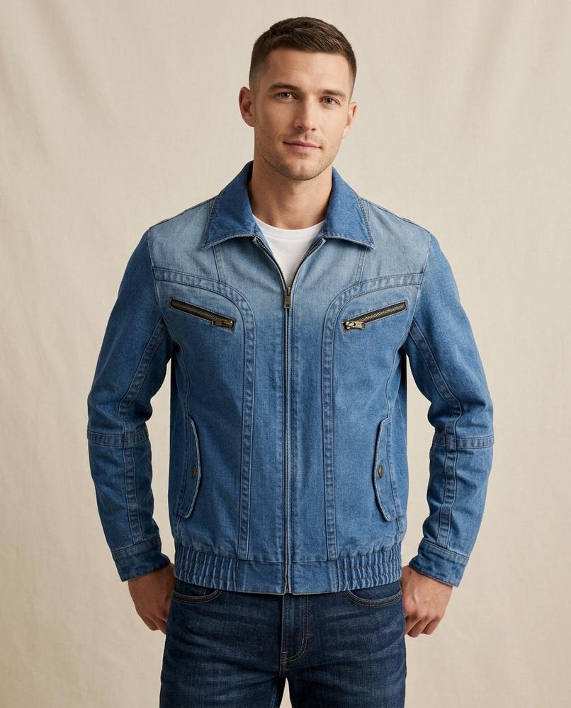 Lands Fashion - Raren | Zip-Up Washed Denim Jacket Men