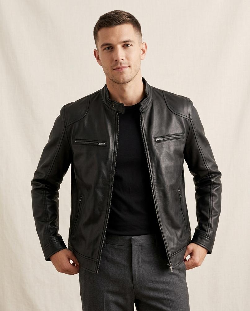 Lands Fashion - Cavin | Faux Leather Zip-Up Leather Jacket Men