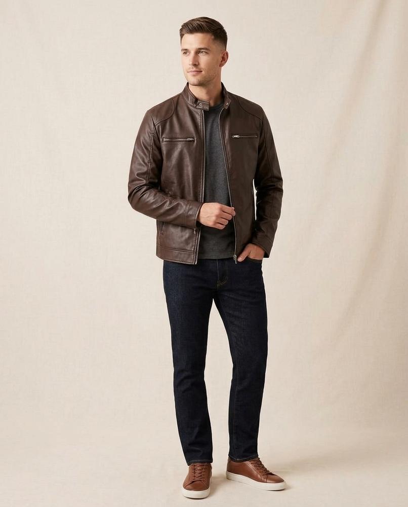 Lands Fashion - Cavin | Faux Leather Zip-Up Leather Jacket Men