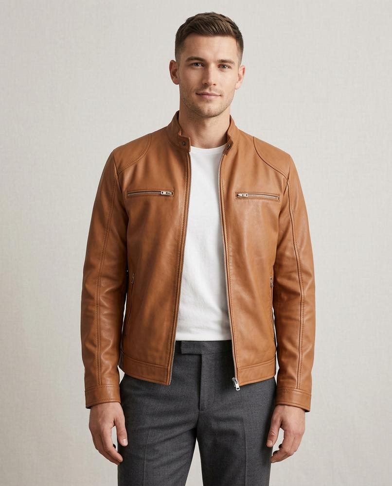 Lands Fashion - Cavin | Faux Leather Zip-Up Leather Jacket Men