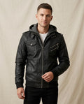 Lands Fashion - Misin | Hooded Zip-Up Leather Jacket Men