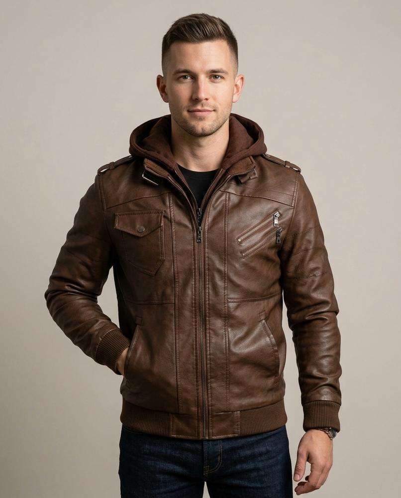 Lands Fashion - Misin | Hooded Zip-Up Leather Jacket Men