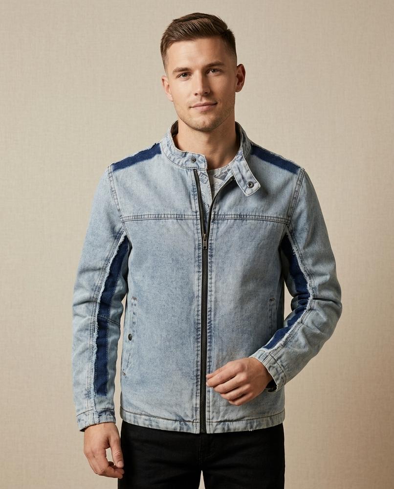 Lands Fashion - Arlen | Two-Tone Zip-Up Denim Jacket Men