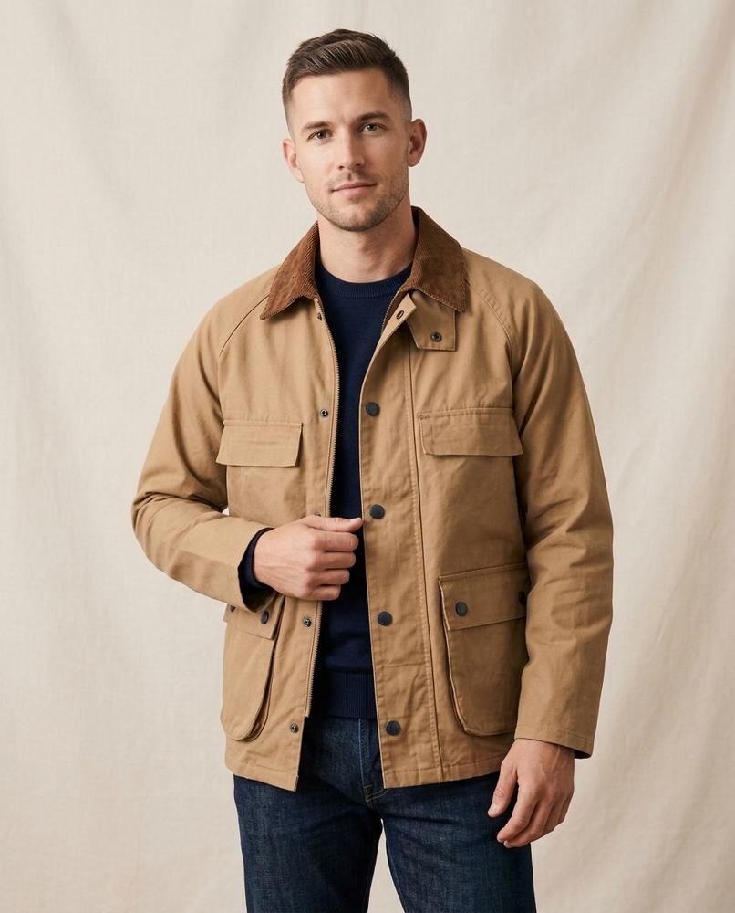Lands Fashion - Tasol | Waxed Contrast-Collar Jacket Men