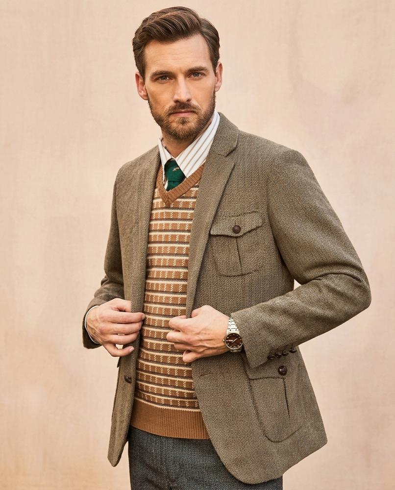 Lands Fashion - Samon | Herringbone Patch Pocket Blazer Men