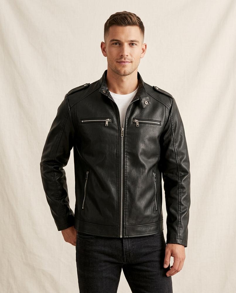 Lands Fashion - Lahal | Faux Leather Zippered Leather Jacket Men