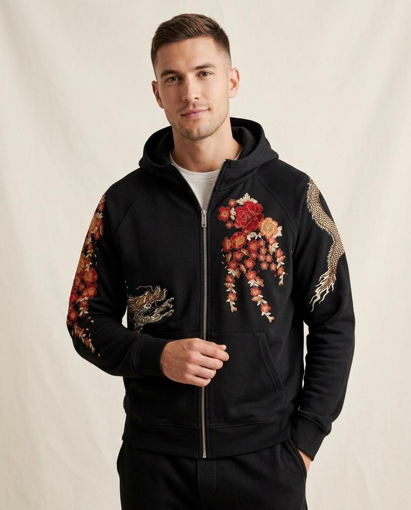 Lands Fashion - Leran | Zip-Up Embroidered Hoodie Men