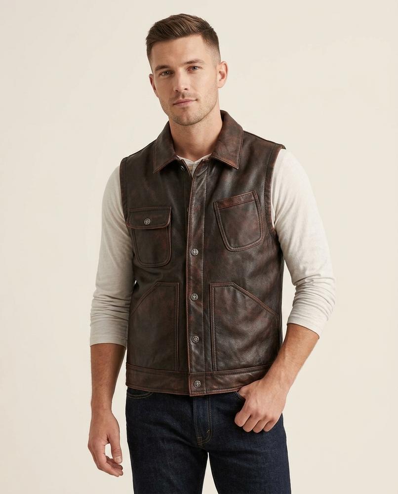 Lands Fashion - Kavel | Leather Button-Front Vest Men