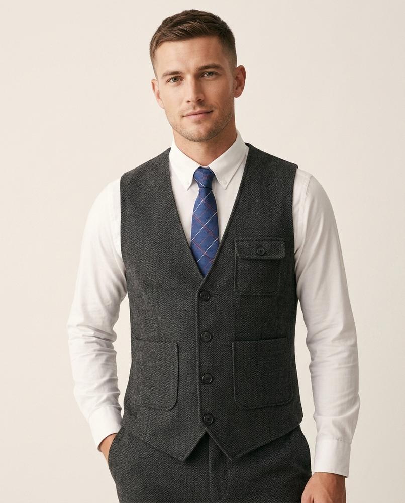 Lands Fashion - Vehal | Textured Single-Breasted Vest Men