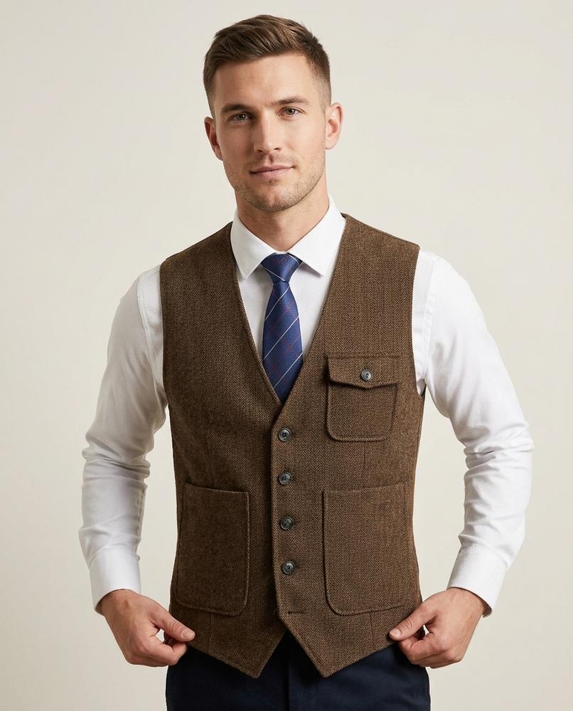 Lands Fashion - Vehal | Textured Single-Breasted Vest Men
