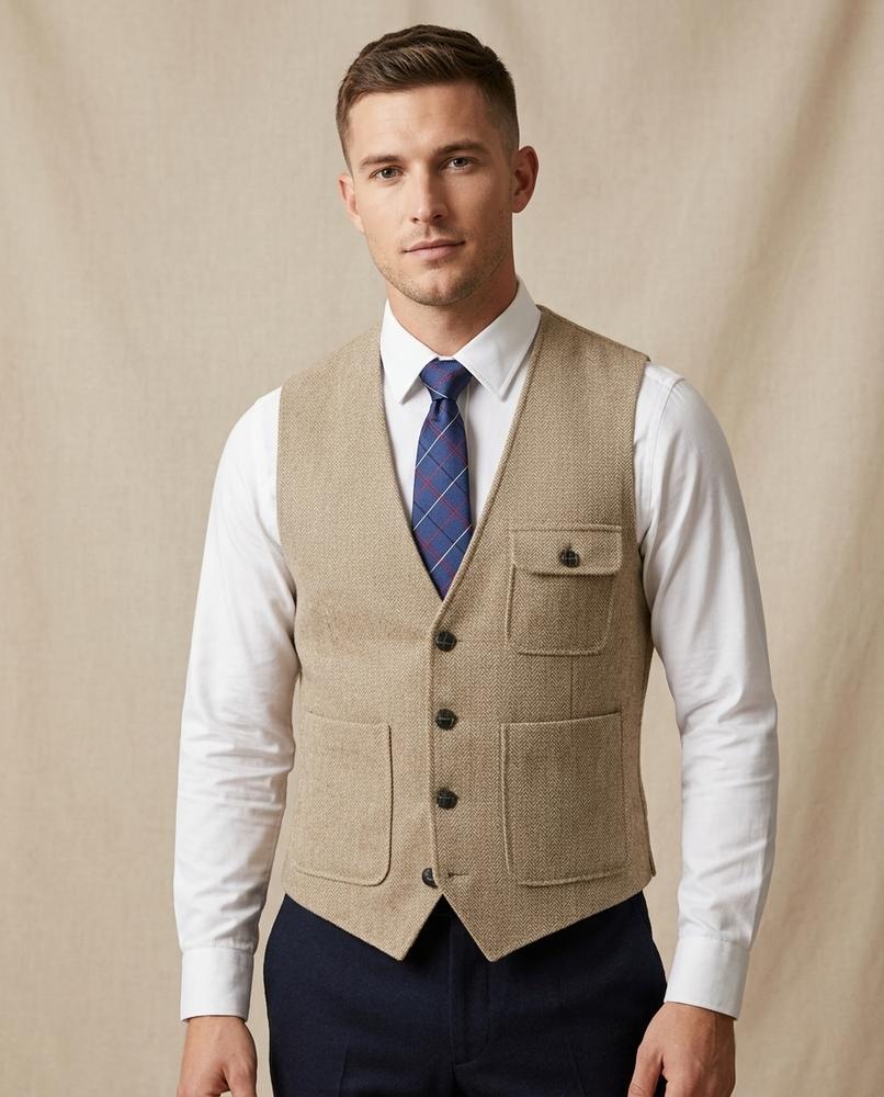 Lands Fashion - Vehal | Textured Single-Breasted Vest Men