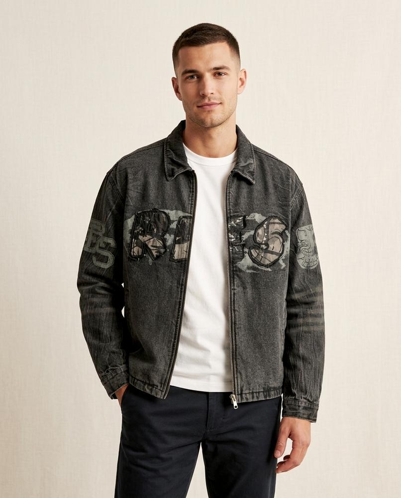 Lands Fashion - Lylev | Washed Printed Denim Jacket Men