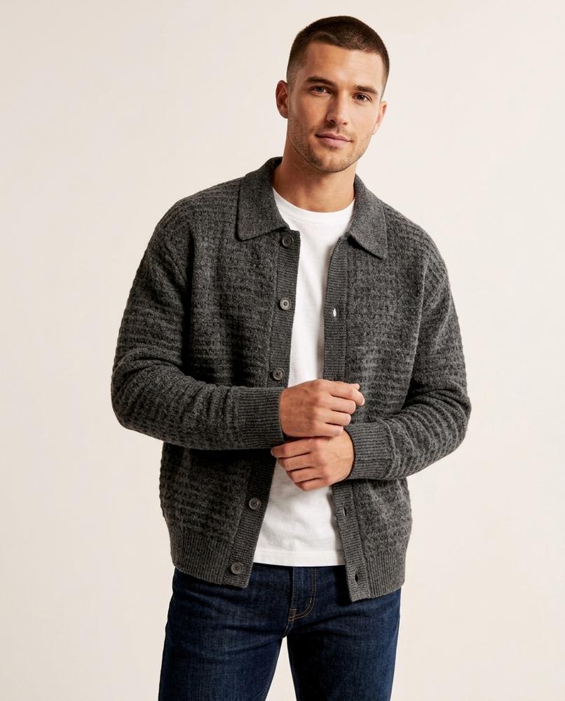 Lands Fashion - Keran | Textured Collared Knit Cardigan Men