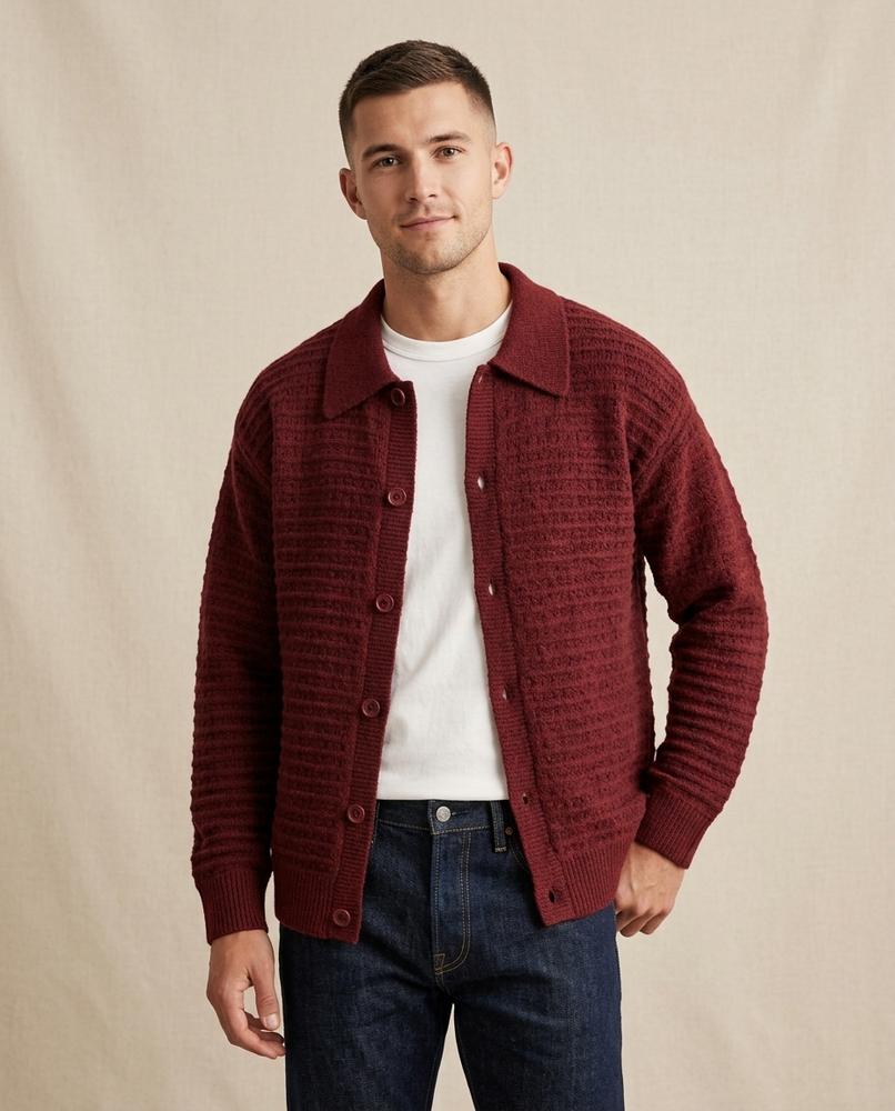 Lands Fashion - Keran | Textured Collared Knit Cardigan Men