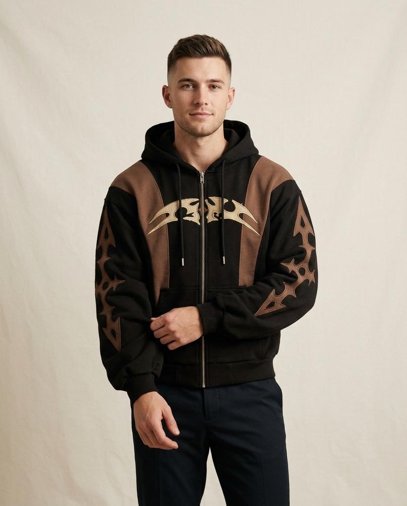 Lands Fashion - Lyken | Zip-Up Appliquéd Hoodie Men