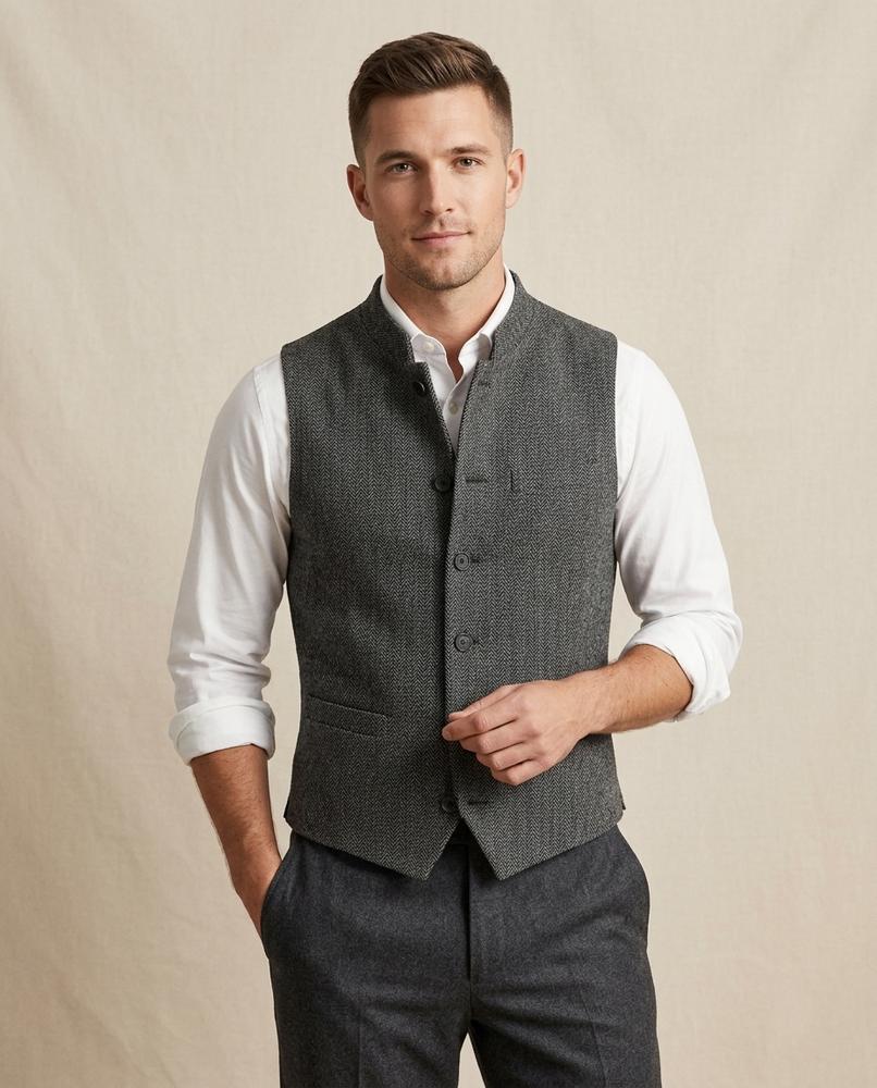 Lands Fashion - Zerel | Herringbone Stand-Collar Vest Men