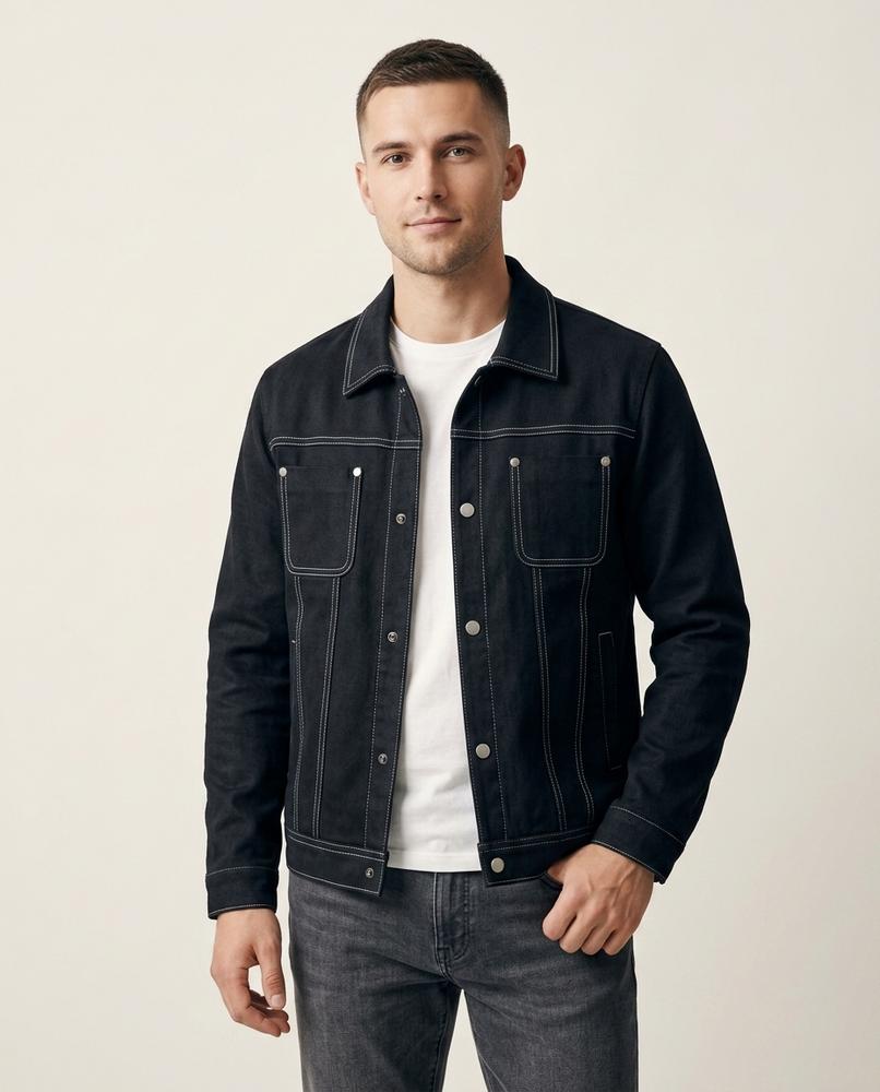 Lands Fashion - Ellar | Contrast-Stitched Sueded Jacket Men