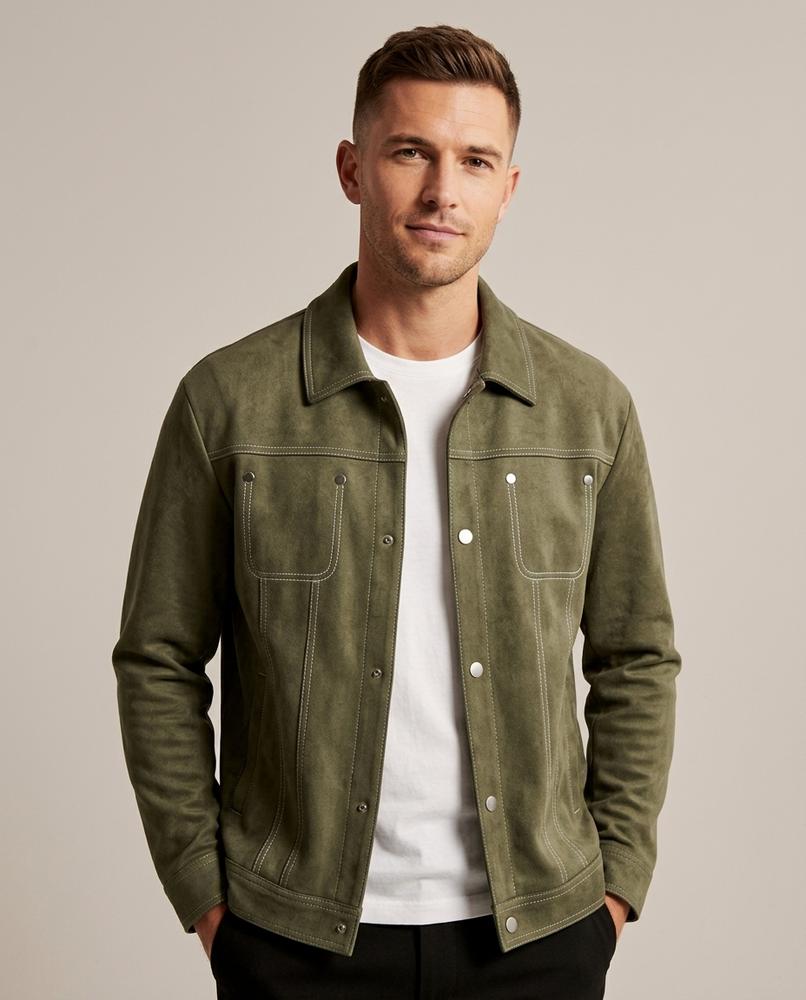 Lands Fashion - Ellar | Contrast-Stitched Sueded Jacket Men