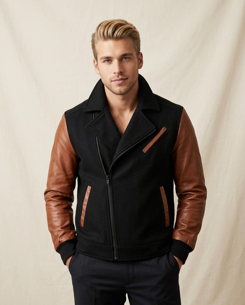 Lands Fashion - Sevar | Mixed-Media Asymmetrical-Zip Jacket Men