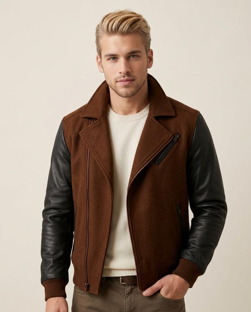 Lands Fashion - Sevar | Mixed-Media Asymmetrical-Zip Jacket Men