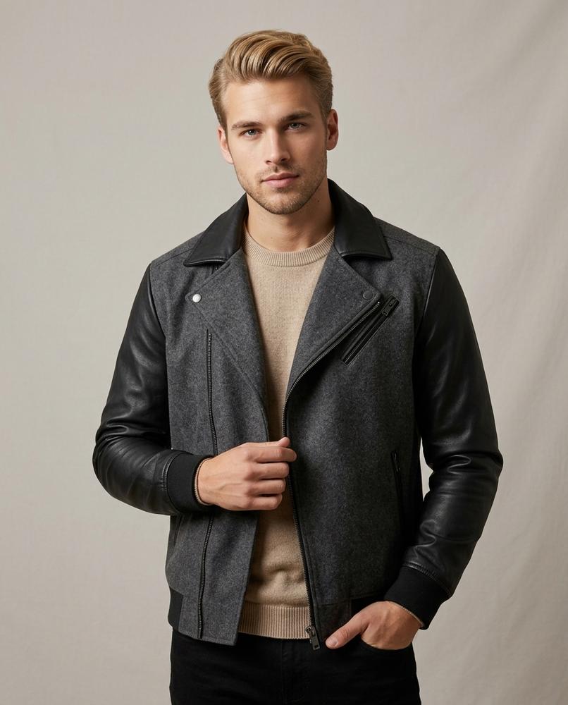 Lands Fashion - Sevar | Mixed-Media Asymmetrical-Zip Jacket Men
