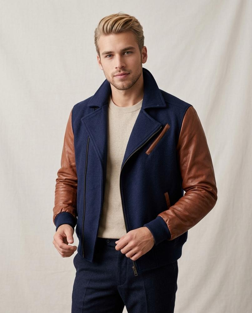 Lands Fashion - Sevar | Mixed-Media Asymmetrical-Zip Jacket Men