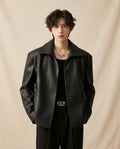 Lands Fashion - Nolor | Boxy Fit Open-Front Leather Jacket Men