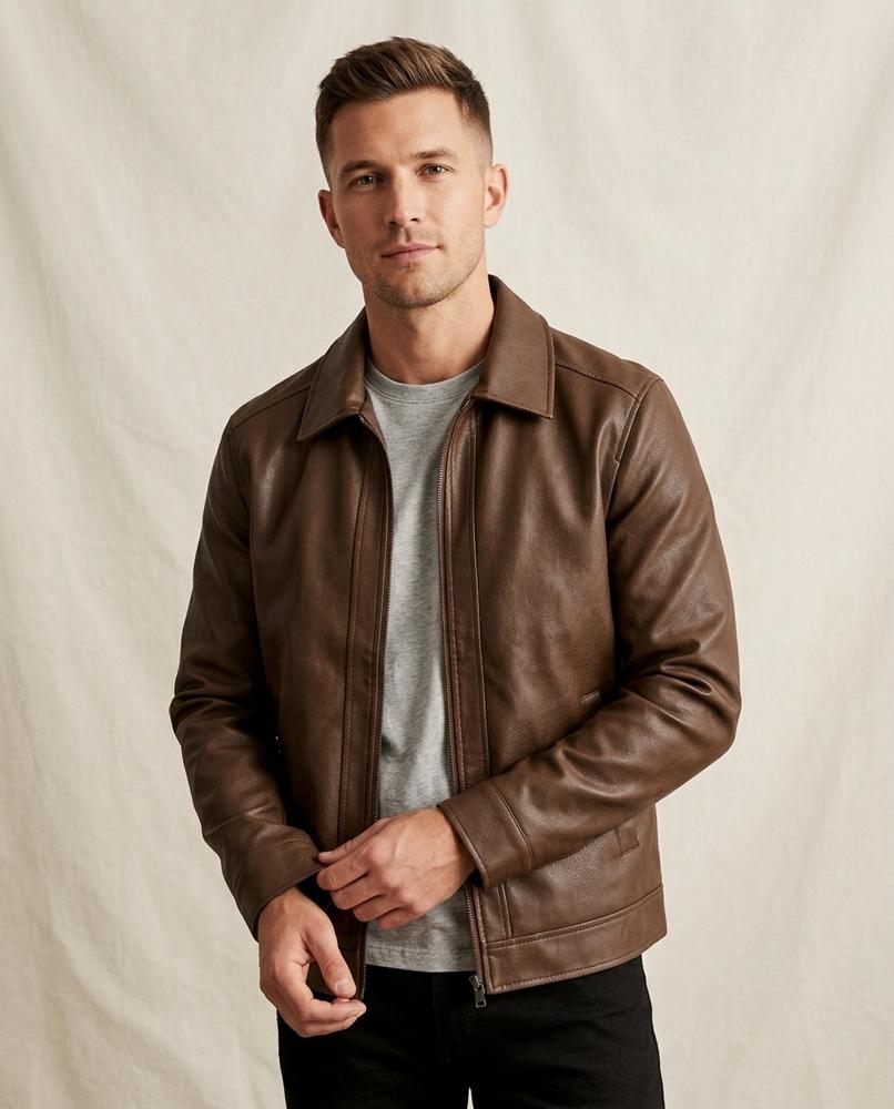 Lands Fashion - Zenal | Faux-Leather Zip-Up Jacket Men